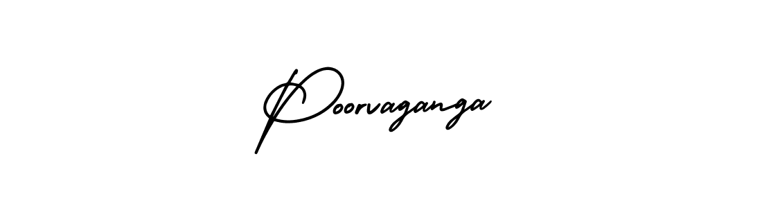 You should practise on your own different ways (AmerikaSignatureDemo-Regular) to write your name (Poorvaganga) in signature. don't let someone else do it for you. Poorvaganga signature style 3 images and pictures png