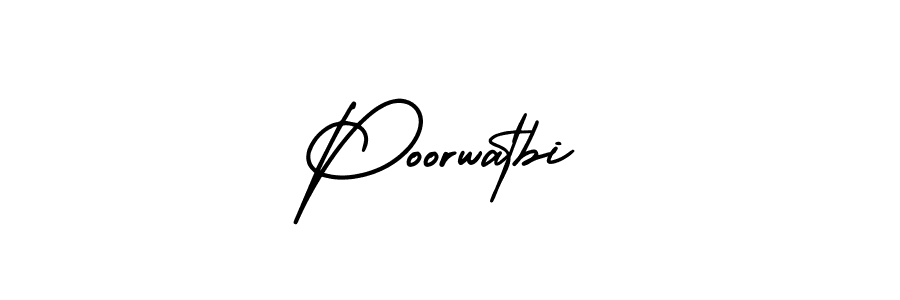 You should practise on your own different ways (AmerikaSignatureDemo-Regular) to write your name (Poorwatbi) in signature. don't let someone else do it for you. Poorwatbi signature style 3 images and pictures png