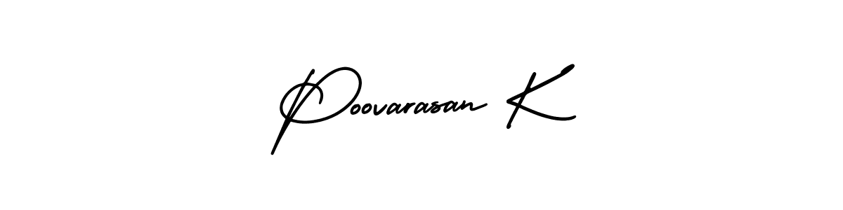 The best way (AmerikaSignatureDemo-Regular) to make a short signature is to pick only two or three words in your name. The name Poovarasan K include a total of six letters. For converting this name. Poovarasan K signature style 3 images and pictures png