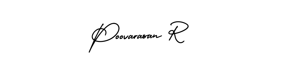 The best way (AmerikaSignatureDemo-Regular) to make a short signature is to pick only two or three words in your name. The name Poovarasan R include a total of six letters. For converting this name. Poovarasan R signature style 3 images and pictures png