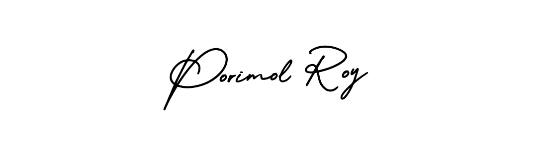 You should practise on your own different ways (AmerikaSignatureDemo-Regular) to write your name (Porimol Roy) in signature. don't let someone else do it for you. Porimol Roy signature style 3 images and pictures png