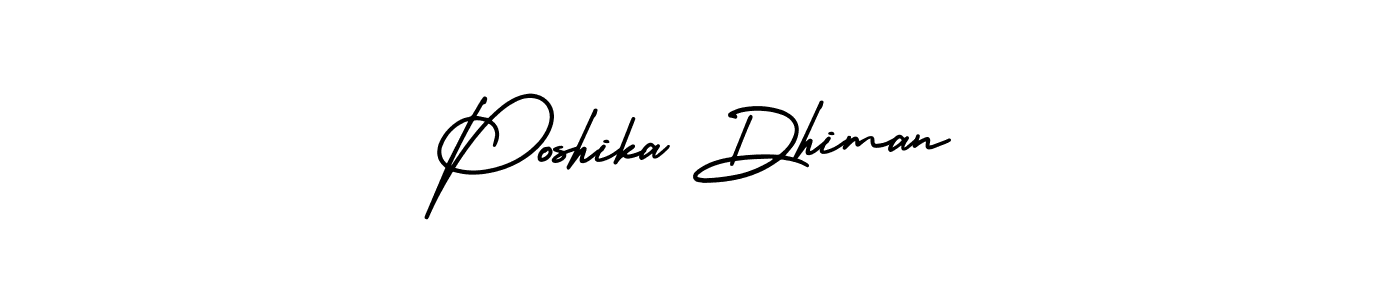 AmerikaSignatureDemo-Regular is a professional signature style that is perfect for those who want to add a touch of class to their signature. It is also a great choice for those who want to make their signature more unique. Get Poshika Dhiman name to fancy signature for free. Poshika Dhiman signature style 3 images and pictures png