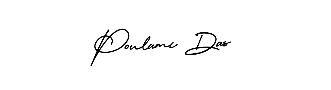 The best way (AmerikaSignatureDemo-Regular) to make a short signature is to pick only two or three words in your name. The name Poulami Das include a total of six letters. For converting this name. Poulami Das signature style 3 images and pictures png