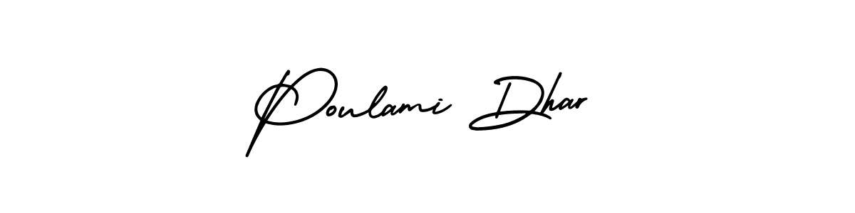 Similarly AmerikaSignatureDemo-Regular is the best handwritten signature design. Signature creator online .You can use it as an online autograph creator for name Poulami Dhar. Poulami Dhar signature style 3 images and pictures png