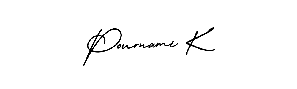 The best way (AmerikaSignatureDemo-Regular) to make a short signature is to pick only two or three words in your name. The name Pournami K include a total of six letters. For converting this name. Pournami K signature style 3 images and pictures png