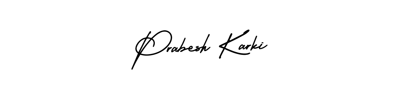 You should practise on your own different ways (AmerikaSignatureDemo-Regular) to write your name (Prabesh Karki) in signature. don't let someone else do it for you. Prabesh Karki signature style 3 images and pictures png