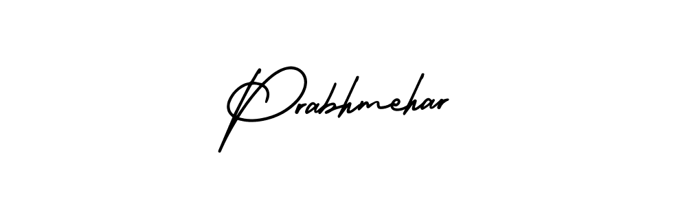 You should practise on your own different ways (AmerikaSignatureDemo-Regular) to write your name (Prabhmehar) in signature. don't let someone else do it for you. Prabhmehar signature style 3 images and pictures png