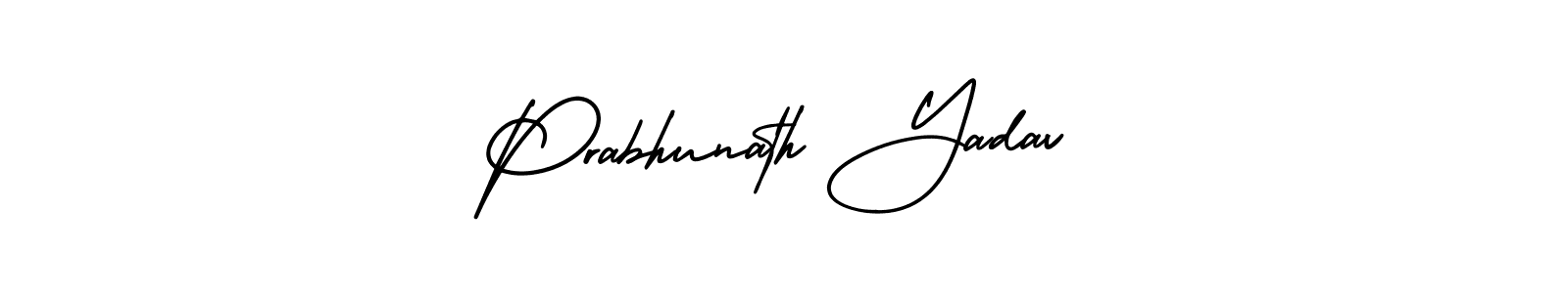 You should practise on your own different ways (AmerikaSignatureDemo-Regular) to write your name (Prabhunath Yadav) in signature. don't let someone else do it for you. Prabhunath Yadav signature style 3 images and pictures png