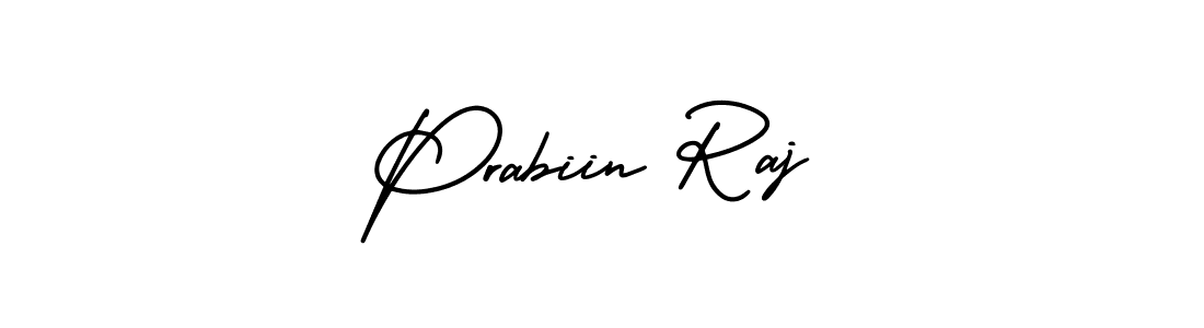 You should practise on your own different ways (AmerikaSignatureDemo-Regular) to write your name (Prabiin Raj) in signature. don't let someone else do it for you. Prabiin Raj signature style 3 images and pictures png