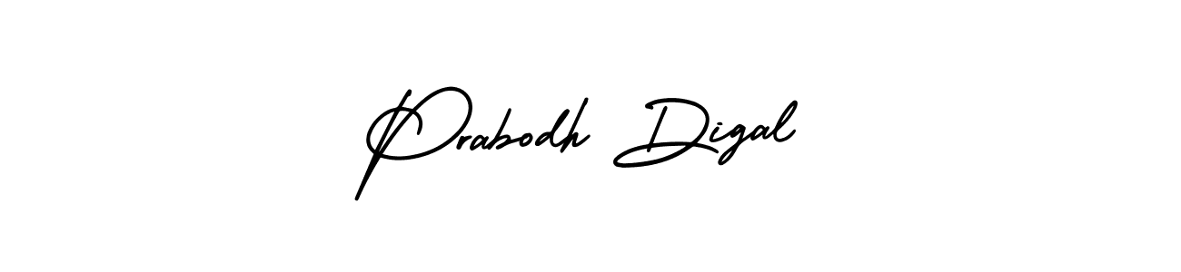 You should practise on your own different ways (AmerikaSignatureDemo-Regular) to write your name (Prabodh Digal) in signature. don't let someone else do it for you. Prabodh Digal signature style 3 images and pictures png