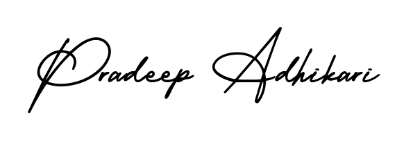 Express your personality with a custom Pradeep Adhikari signature crafted with AmerikaSignatureDemo-Regular typography. Free transparent PNG download available. Pradeep Adhikari signature style 3 images and pictures png