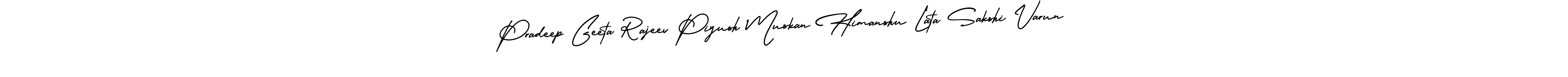 How to make Pradeep Geeta Rajeev Piyush Muskan Himanshu Lata Sakshi Varun signature? AmerikaSignatureDemo-Regular is a professional autograph style. Create handwritten signature for Pradeep Geeta Rajeev Piyush Muskan Himanshu Lata Sakshi Varun name. Pradeep Geeta Rajeev Piyush Muskan Himanshu Lata Sakshi Varun signature style 3 images and pictures png