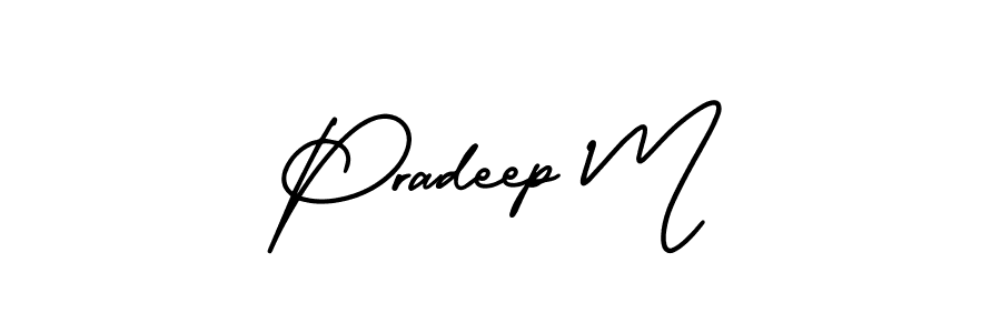 You should practise on your own different ways (AmerikaSignatureDemo-Regular) to write your name (Pradeep M) in signature. don't let someone else do it for you. Pradeep M signature style 3 images and pictures png