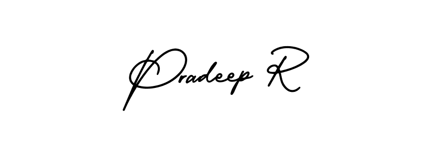 You should practise on your own different ways (AmerikaSignatureDemo-Regular) to write your name (Pradeep R) in signature. don't let someone else do it for you. Pradeep R signature style 3 images and pictures png