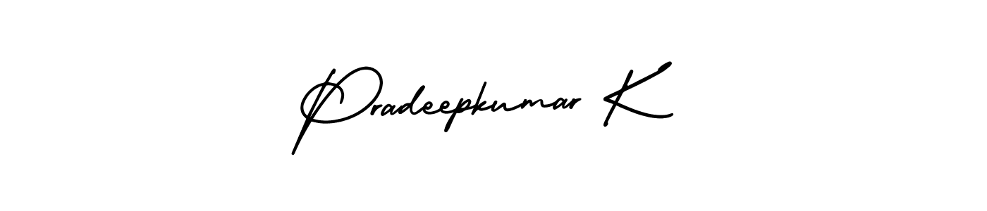 You should practise on your own different ways (AmerikaSignatureDemo-Regular) to write your name (Pradeepkumar K) in signature. don't let someone else do it for you. Pradeepkumar K signature style 3 images and pictures png