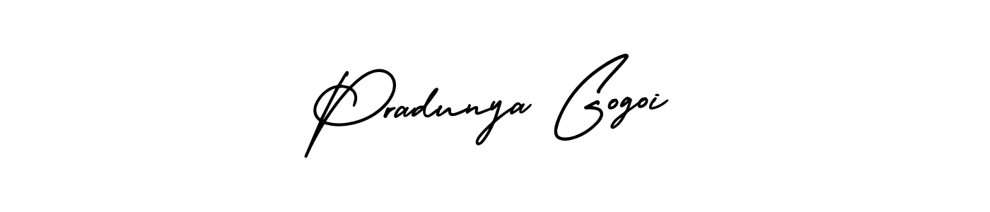 This is the best signature style for the Pradunya Gogoi name. Also you like these signature font (AmerikaSignatureDemo-Regular). Mix name signature. Pradunya Gogoi signature style 3 images and pictures png