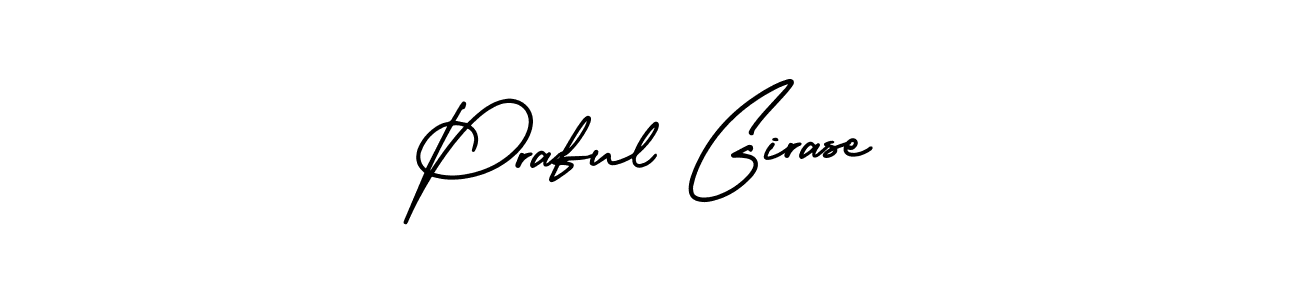 You should practise on your own different ways (AmerikaSignatureDemo-Regular) to write your name (Praful Girase) in signature. don't let someone else do it for you. Praful Girase signature style 3 images and pictures png