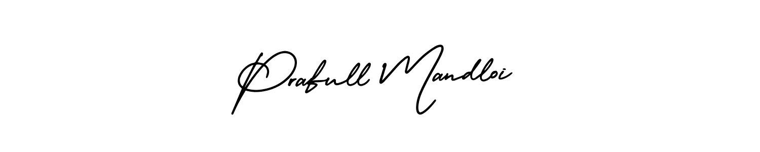 The best way (AmerikaSignatureDemo-Regular) to make a short signature is to pick only two or three words in your name. The name Prafull Mandloi include a total of six letters. For converting this name. Prafull Mandloi signature style 3 images and pictures png