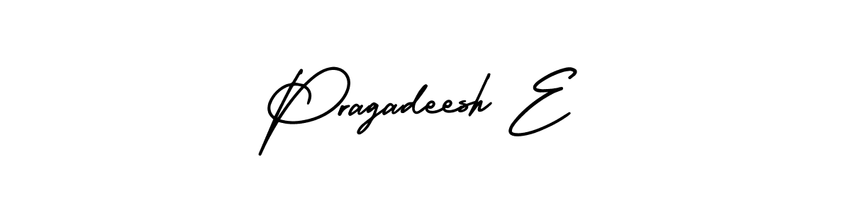 You should practise on your own different ways (AmerikaSignatureDemo-Regular) to write your name (Pragadeesh E) in signature. don't let someone else do it for you. Pragadeesh E signature style 3 images and pictures png