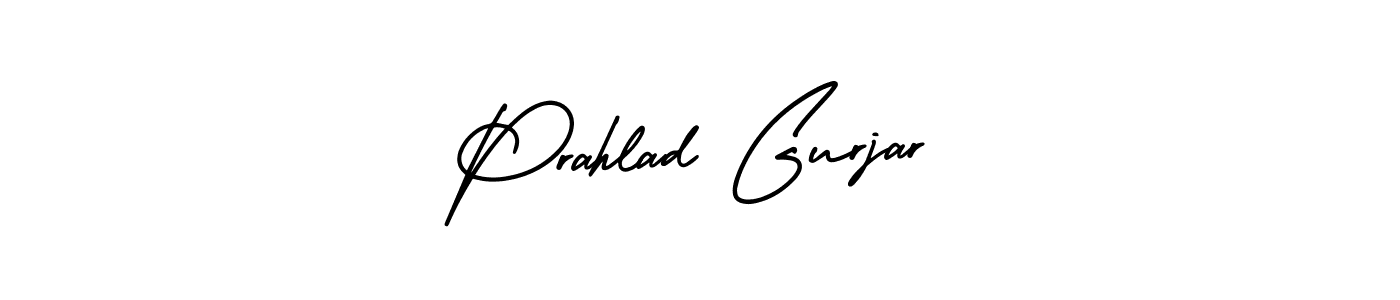 The best way (AmerikaSignatureDemo-Regular) to make a short signature is to pick only two or three words in your name. The name Prahlad Gurjar include a total of six letters. For converting this name. Prahlad Gurjar signature style 3 images and pictures png