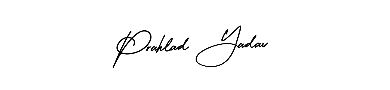 You should practise on your own different ways (AmerikaSignatureDemo-Regular) to write your name (Prahlad Yadav) in signature. don't let someone else do it for you. Prahlad Yadav signature style 3 images and pictures png
