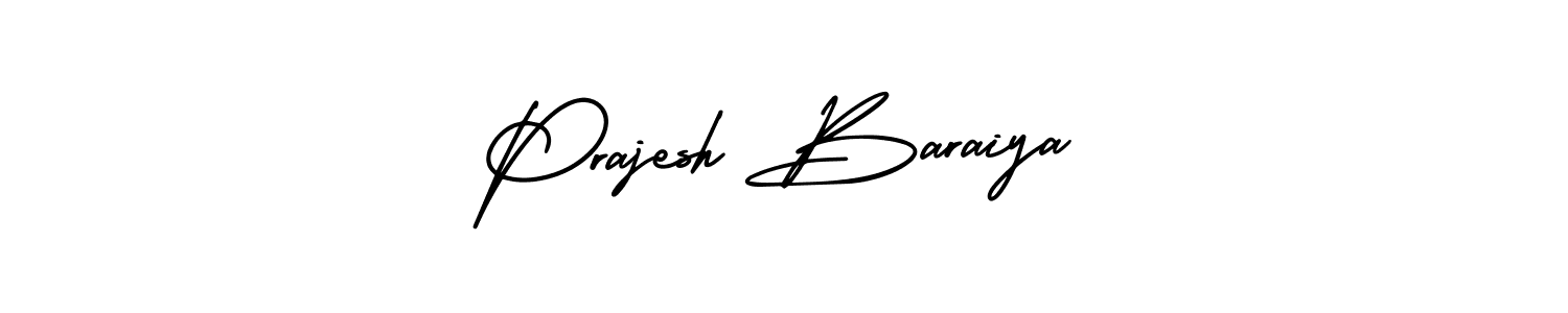 The best way (AmerikaSignatureDemo-Regular) to make a short signature is to pick only two or three words in your name. The name Prajesh Baraiya include a total of six letters. For converting this name. Prajesh Baraiya signature style 3 images and pictures png