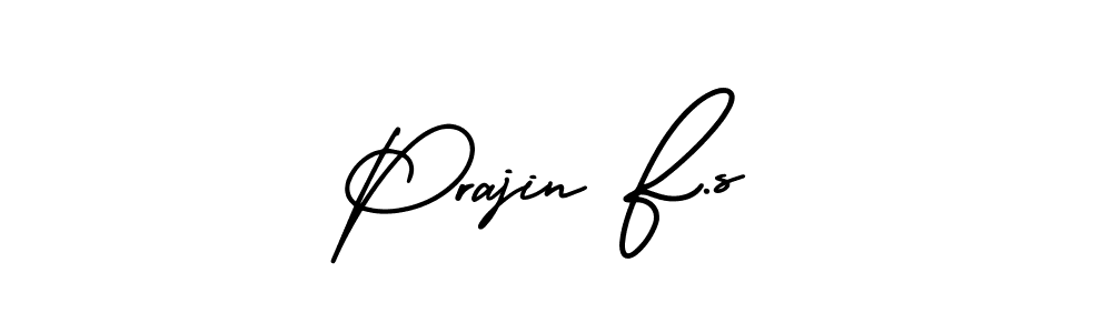 You should practise on your own different ways (AmerikaSignatureDemo-Regular) to write your name (Prajin F.s) in signature. don't let someone else do it for you. Prajin F.s signature style 3 images and pictures png