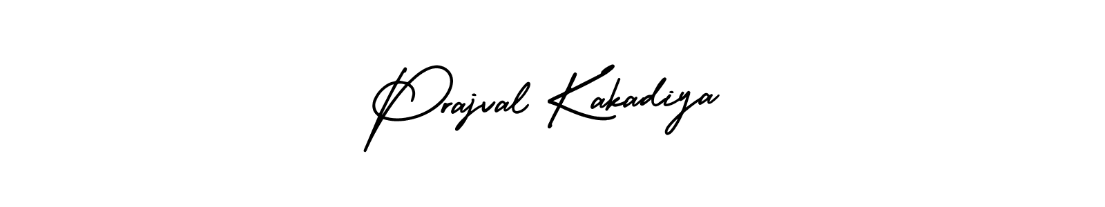 You should practise on your own different ways (AmerikaSignatureDemo-Regular) to write your name (Prajval Kakadiya) in signature. don't let someone else do it for you. Prajval Kakadiya signature style 3 images and pictures png