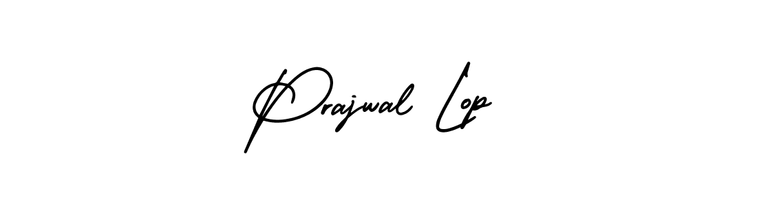 You should practise on your own different ways (AmerikaSignatureDemo-Regular) to write your name (Prajwal Lop) in signature. don't let someone else do it for you. Prajwal Lop signature style 3 images and pictures png