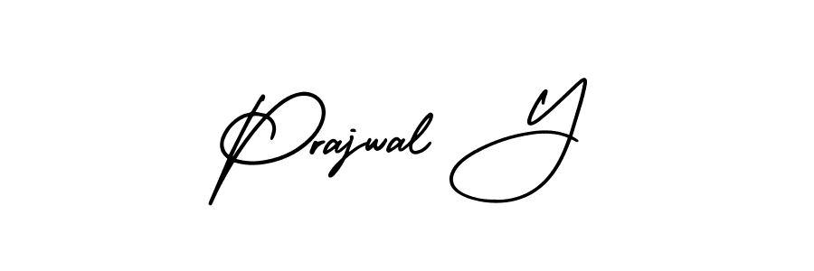 This is the best signature style for the Prajwal Y name. Also you like these signature font (AmerikaSignatureDemo-Regular). Mix name signature. Prajwal Y signature style 3 images and pictures png