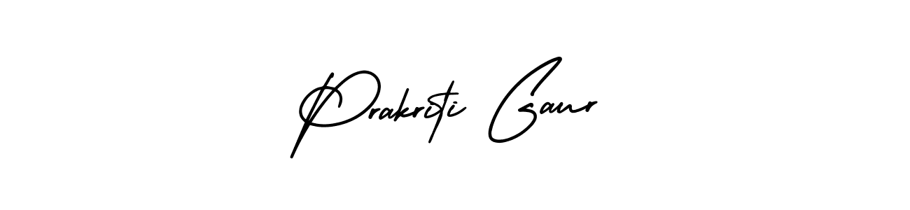 You should practise on your own different ways (AmerikaSignatureDemo-Regular) to write your name (Prakriti Gaur) in signature. don't let someone else do it for you. Prakriti Gaur signature style 3 images and pictures png