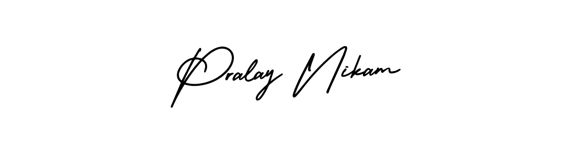 Similarly AmerikaSignatureDemo-Regular is the best handwritten signature design. Signature creator online .You can use it as an online autograph creator for name Pralay Nikam. Pralay Nikam signature style 3 images and pictures png