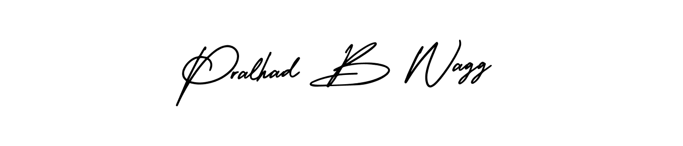You should practise on your own different ways (AmerikaSignatureDemo-Regular) to write your name (Pralhad B Wagg) in signature. don't let someone else do it for you. Pralhad B Wagg signature style 3 images and pictures png