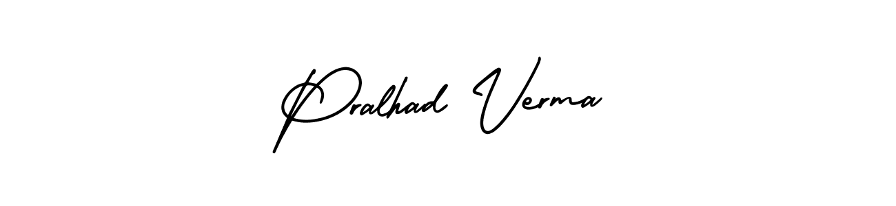 The best way (AmerikaSignatureDemo-Regular) to make a short signature is to pick only two or three words in your name. The name Pralhad Verma include a total of six letters. For converting this name. Pralhad Verma signature style 3 images and pictures png