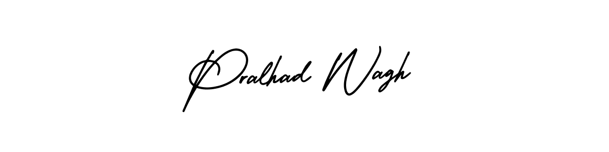 The best way (AmerikaSignatureDemo-Regular) to make a short signature is to pick only two or three words in your name. The name Pralhad Wagh include a total of six letters. For converting this name. Pralhad Wagh signature style 3 images and pictures png