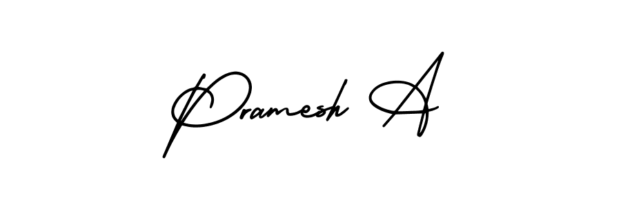 How to make Pramesh A name signature. Use AmerikaSignatureDemo-Regular style for creating short signs online. This is the latest handwritten sign. Pramesh A signature style 3 images and pictures png