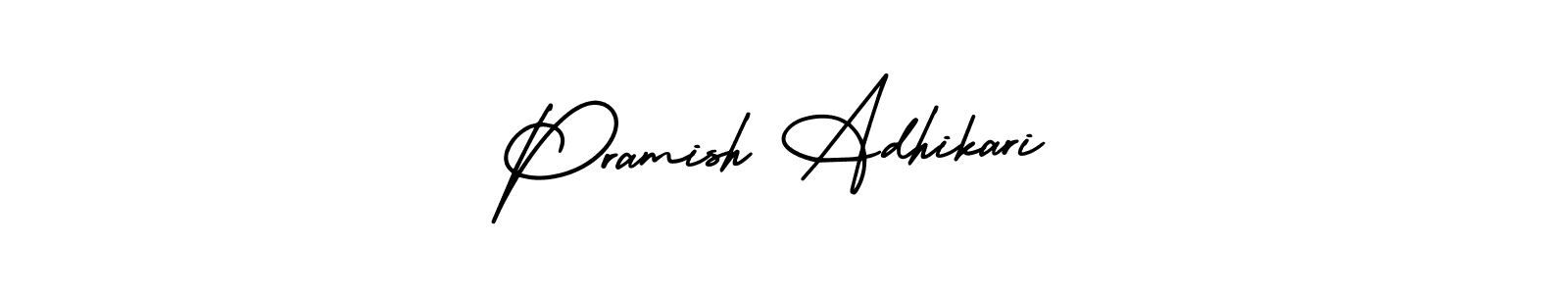 AmerikaSignatureDemo-Regular is a professional signature style that is perfect for those who want to add a touch of class to their signature. It is also a great choice for those who want to make their signature more unique. Get Pramish Adhikari name to fancy signature for free. Pramish Adhikari signature style 3 images and pictures png