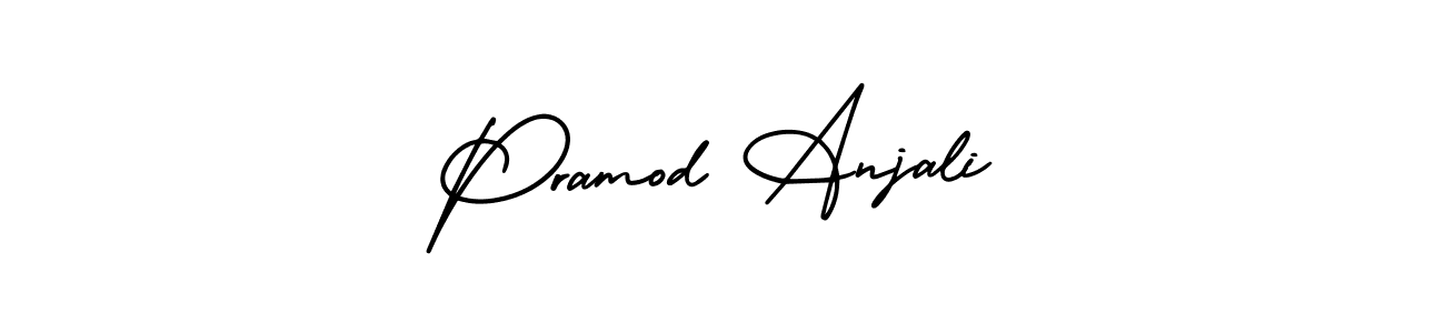 You should practise on your own different ways (AmerikaSignatureDemo-Regular) to write your name (Pramod Anjali) in signature. don't let someone else do it for you. Pramod Anjali signature style 3 images and pictures png