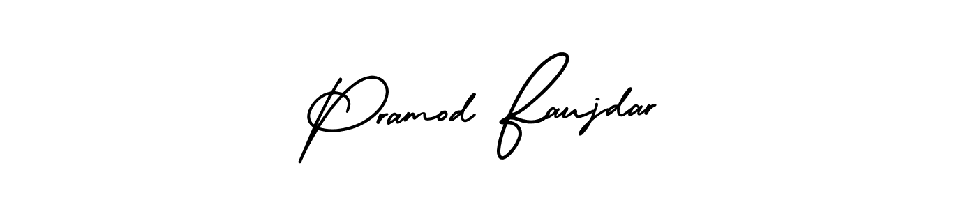 This is the best signature style for the Pramod Faujdar name. Also you like these signature font (AmerikaSignatureDemo-Regular). Mix name signature. Pramod Faujdar signature style 3 images and pictures png