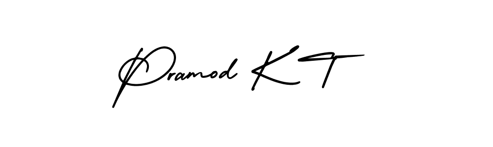 You should practise on your own different ways (AmerikaSignatureDemo-Regular) to write your name (Pramod K T) in signature. don't let someone else do it for you. Pramod K T signature style 3 images and pictures png