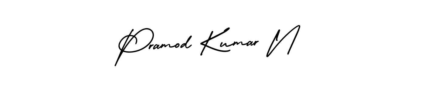 The best way (AmerikaSignatureDemo-Regular) to make a short signature is to pick only two or three words in your name. The name Pramod Kumar N include a total of six letters. For converting this name. Pramod Kumar N signature style 3 images and pictures png