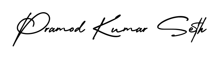 The AmerikaSignatureDemo-Regular handwriting style adds charm and authenticity to name Pramod Kumar Seth. A wonderful choice for personal thank-you notes. Pramod Kumar Seth signature style 3 images and pictures png