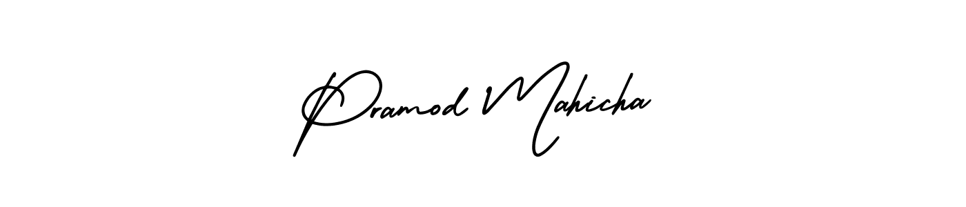 You should practise on your own different ways (AmerikaSignatureDemo-Regular) to write your name (Pramod Mahicha) in signature. don't let someone else do it for you. Pramod Mahicha signature style 3 images and pictures png