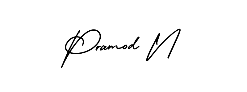 You should practise on your own different ways (AmerikaSignatureDemo-Regular) to write your name (Pramod N) in signature. don't let someone else do it for you. Pramod N signature style 3 images and pictures png