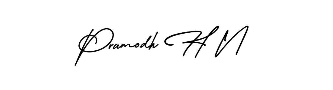 You should practise on your own different ways (AmerikaSignatureDemo-Regular) to write your name (Pramodh H N) in signature. don't let someone else do it for you. Pramodh H N signature style 3 images and pictures png