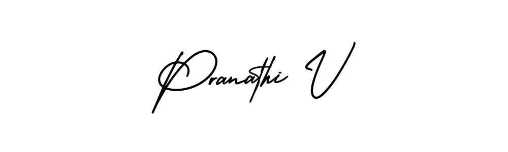 You should practise on your own different ways (AmerikaSignatureDemo-Regular) to write your name (Pranathi V) in signature. don't let someone else do it for you. Pranathi V signature style 3 images and pictures png