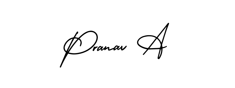 You should practise on your own different ways (AmerikaSignatureDemo-Regular) to write your name (Pranav A) in signature. don't let someone else do it for you. Pranav A signature style 3 images and pictures png