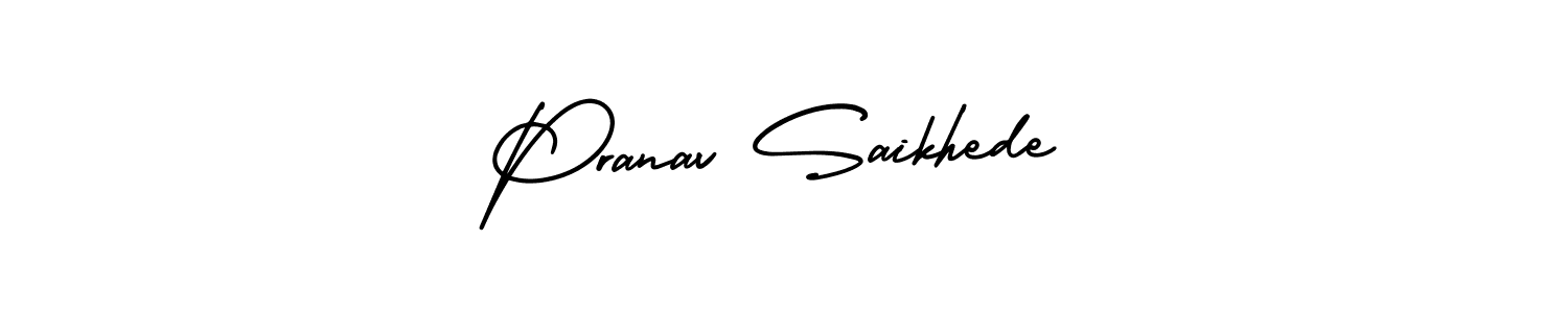 You should practise on your own different ways (AmerikaSignatureDemo-Regular) to write your name (Pranav Saikhede) in signature. don't let someone else do it for you. Pranav Saikhede signature style 3 images and pictures png