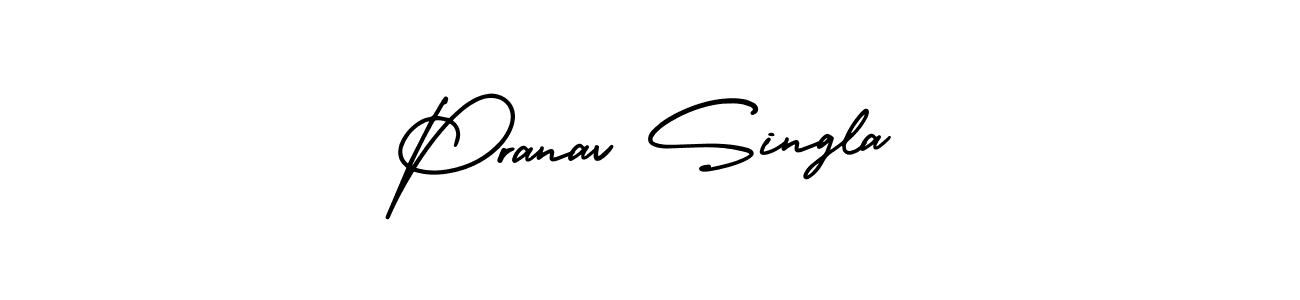 You should practise on your own different ways (AmerikaSignatureDemo-Regular) to write your name (Pranav Singla) in signature. don't let someone else do it for you. Pranav Singla signature style 3 images and pictures png