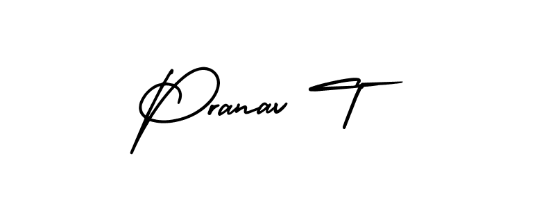 How to make Pranav T name signature. Use AmerikaSignatureDemo-Regular style for creating short signs online. This is the latest handwritten sign. Pranav T signature style 3 images and pictures png